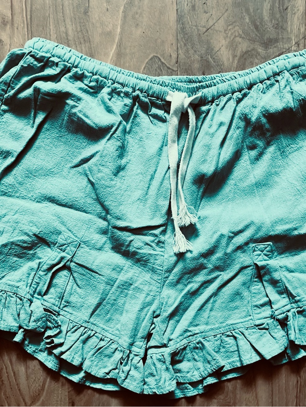 MISSLOOK Teal High-Waist Ruffle Drawstring Shorts